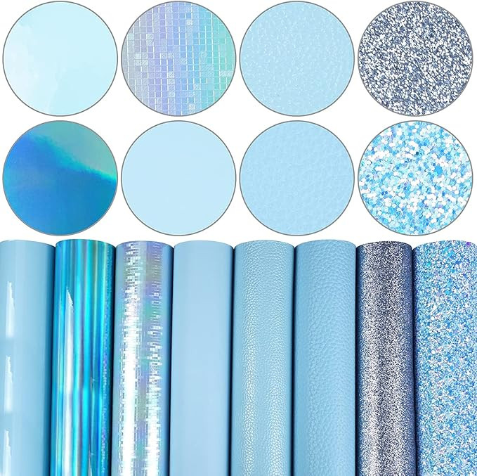 8 Pieces 8x12 Inch Faux Leather Sheets Sky Blue Fine Chunky Glitter Metallic Litchi Patent Skin T... | Amazon (US)