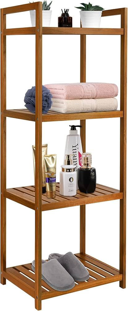 Utoplike Teak Wood Bathroom Shelf Organizer Stand, Standing Shelves Shower Caddy Units, Freestand... | Amazon (US)