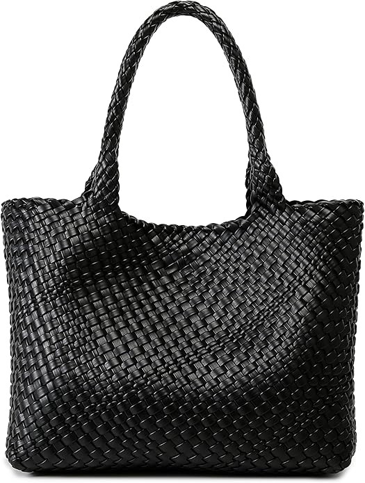 Woven Bag for Women, Fashion Top Handle Shoulder Bag Vegan Leather Shopper Bag Large Travel Tote ... | Amazon (US)