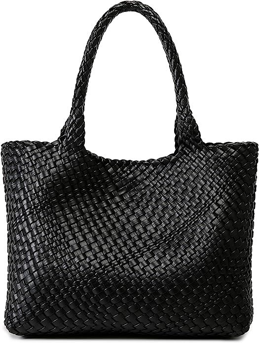 Woven Bag for Women, Fashion Top Handle Shoulder Bag Vegan Leather Shopper Bag Large Travel Tote ... | Amazon (US)