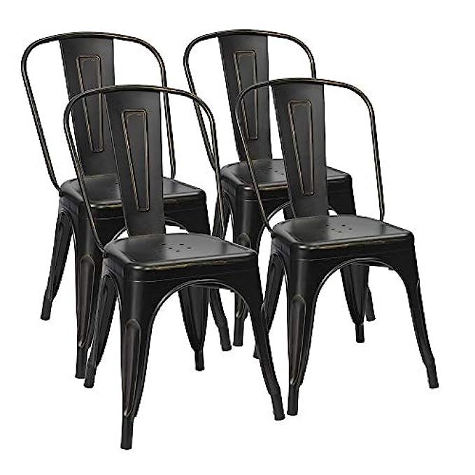 Furmax Distressed Metal Chair with Back,Indoor Outdoor,Chic Dining Bistro Cafe Side Chairs (Black an | Amazon (US)