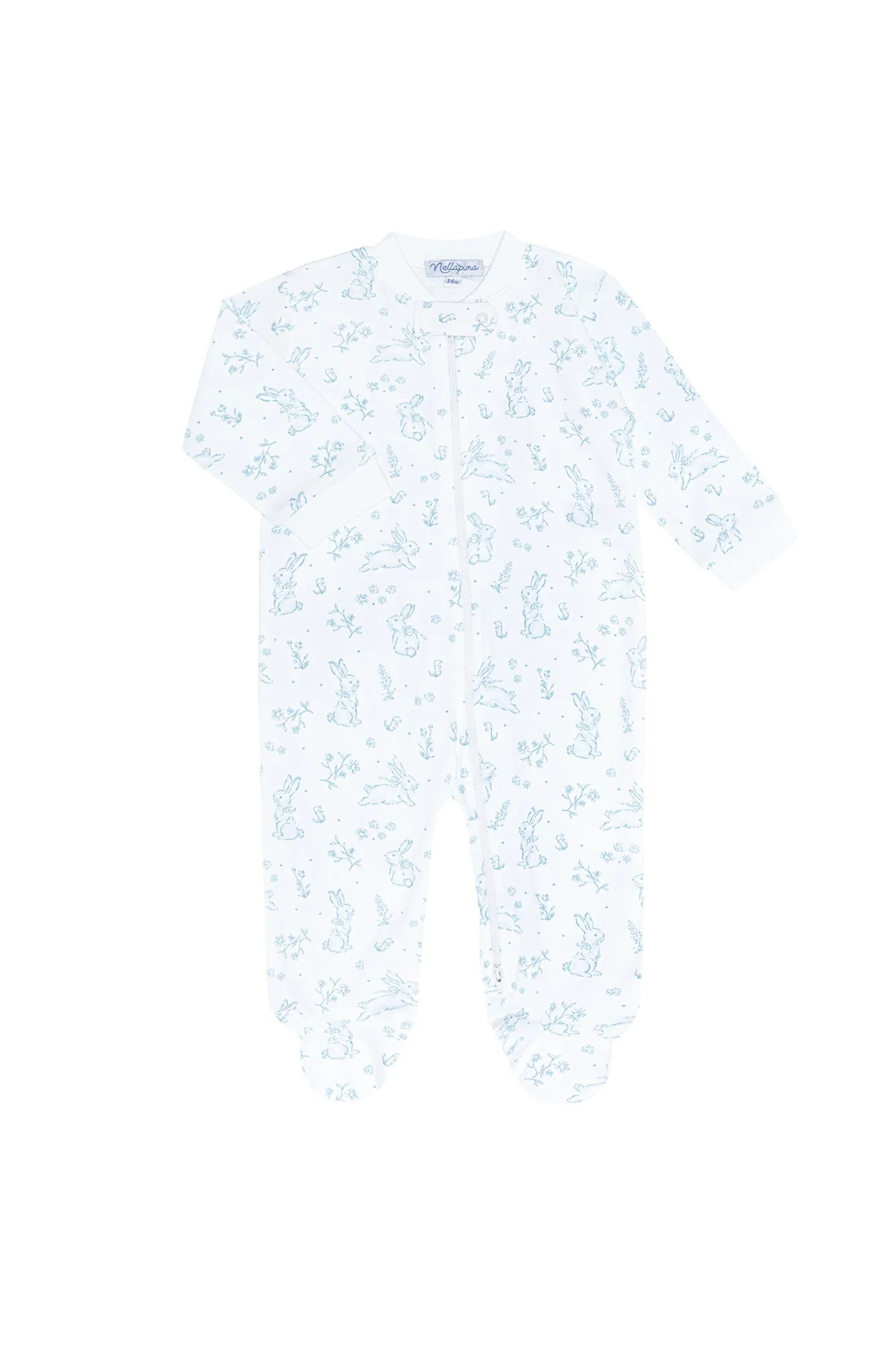 Blue Bunny Toile Zipper Footie | EMILIA GEORGE®