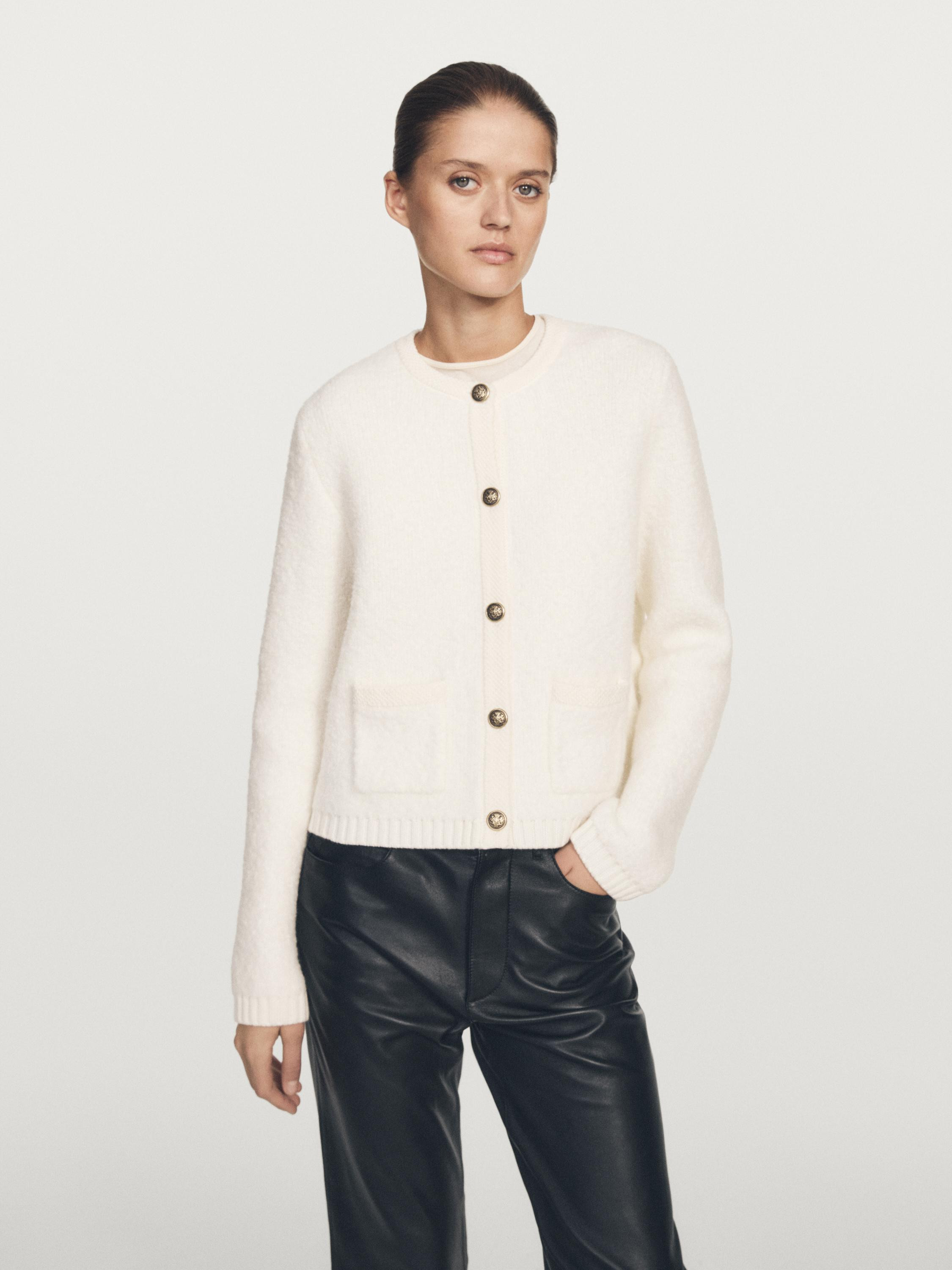 Short knit cardigan with gold button details | Massimo Dutti UK