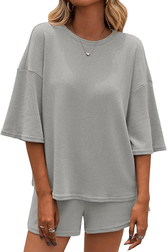 Tankaneo Womens 2 Piece Outfits Sweater Set Lounge Sets 3/4 Sleeve Oversized Tops and Elastic Wai... | Amazon (US)