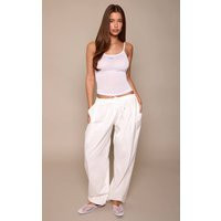 White Cotton Drawstring Balloon Trousers | PrettyLittleThing UK