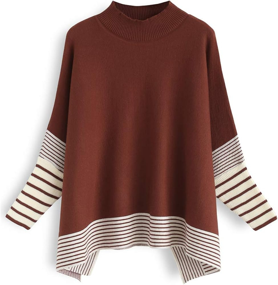 CHICWISH Women's Mustard/Black/Caramel/Olive/Grey Striped Oversize Soft Knit Cape Sweater Pullove... | Amazon (US)