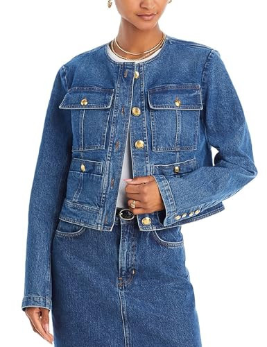 Nitzana Women's Cropped Denim Jacket Long sleeve Button Down Fall Winter Jean Jackets Coats with Pockets Trendy 2025 Blue M | Amazon (US)