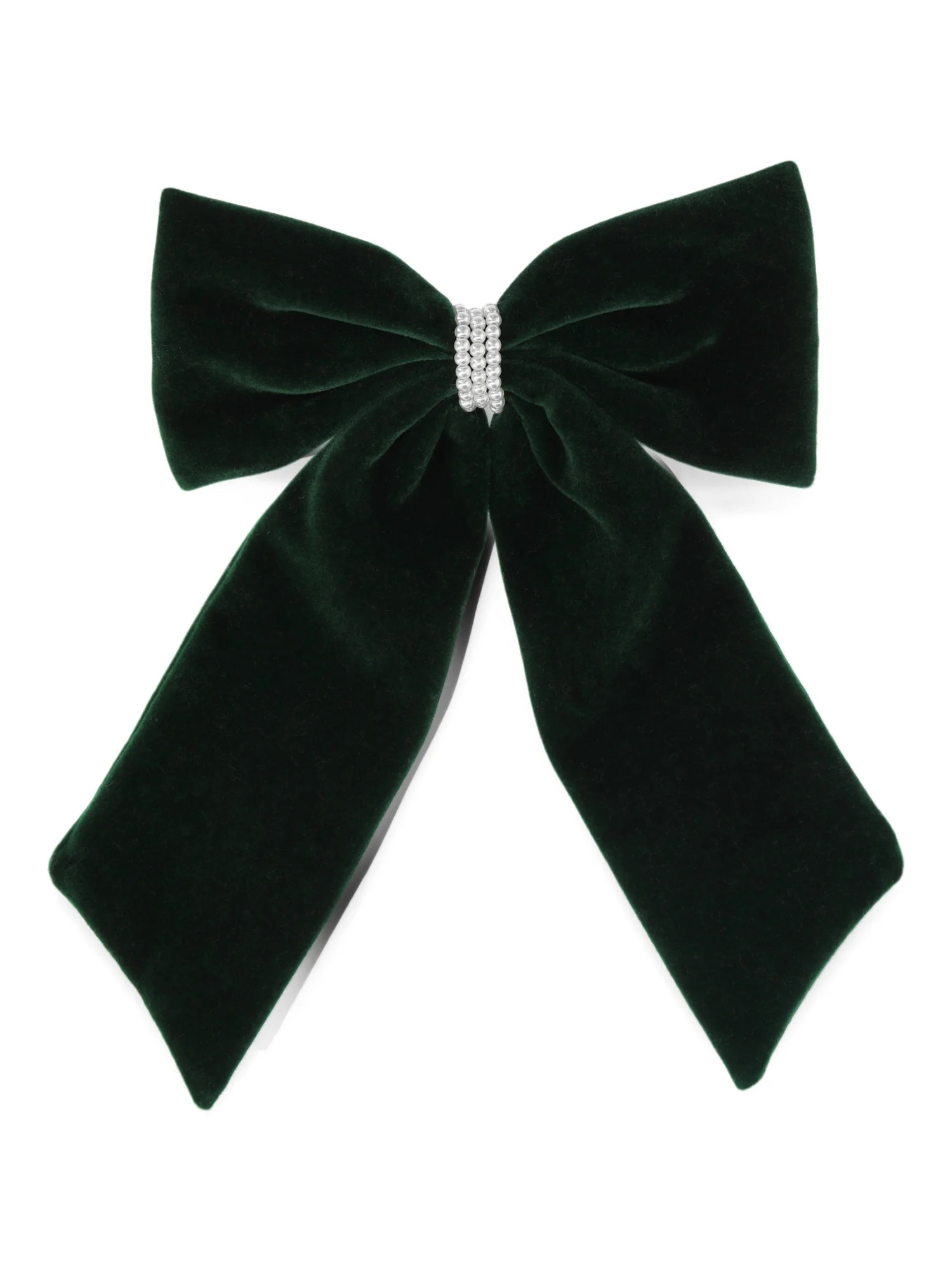 Time and Tru Women's Velvet Bow Hair Barrette Clip with Faux Pearl Detail, Green | Walmart (US)
