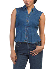 Denim Cinched Waist Collared Top | Short Sleeve Tops | Marshalls | Marshalls