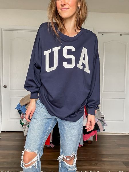 Oversized USA sweatshirt for Memorial Day from Amazon! 🙌🏼

Distressed jeans // oversized sweatshirt // Memorial Day outfit // sweatshirt and jeans // patriotic sweatshirt 

#LTKStyleTip #LTKSeasonal #LTKFindsUnder50