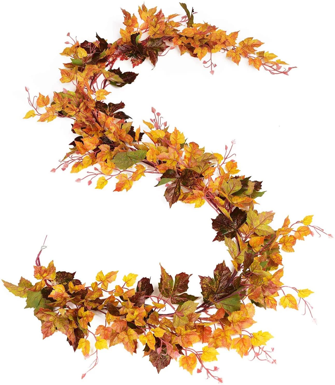 Coolmade 2 Pack Fall Maple Leaf Garland - 6.5ft/Piece Artificial Fall Foliage Garland Thanksgivin... | Walmart (US)