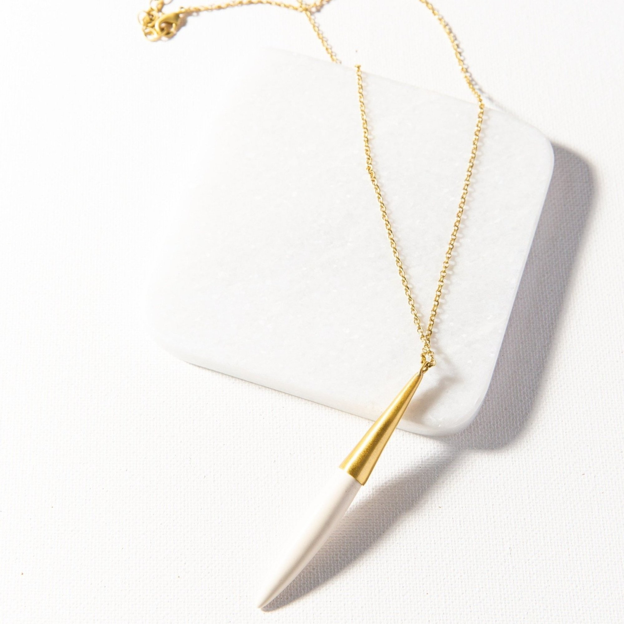 Ivory And Brass Ceramic Spike Necklace | INK+ALLOY