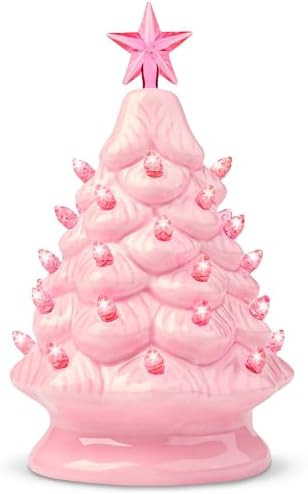 Joiedomi 7" Pink Ceramic Christmas Tree, Mini Prelit Tabletop Christmas Ceramic Tree with Extra C... | Amazon (US)