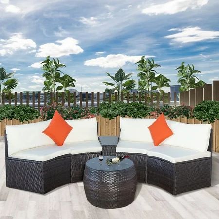 Outdoor PE Rattan Furniture Set, 6pcs All-Weather Wicker Sectional Furniture Sofa Set, Patio Convers | Walmart (US)