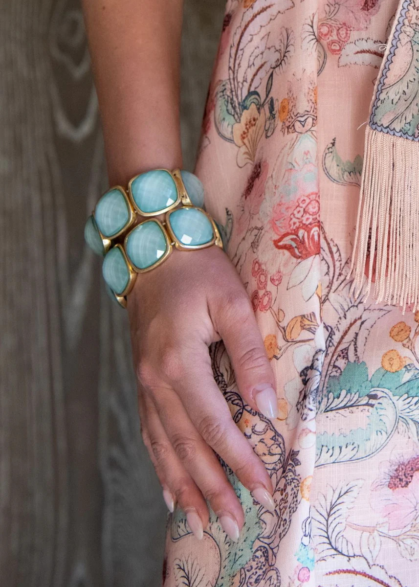 Jila Faceted Stone Chunky Stretch Bracelet - Turquoise | Benaar La