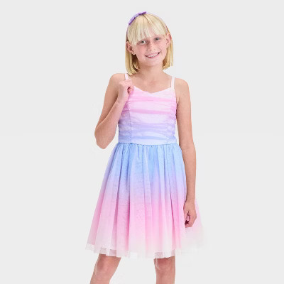 Girls' Sleeveless Ombre Glitter Tulle Dress - Cat & Jack™ Light Pink S | Target