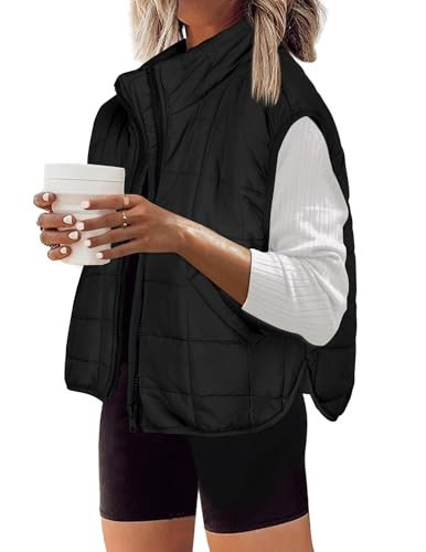 Zeagoo Black Puffer Vest Women Sleeveless Winter Zip Up Outerwear Winter Sleeveless Jackets Black | Amazon (US)