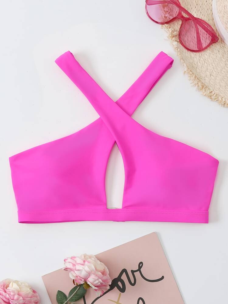 Plain Criss Cross Cut-out Bikini Top | SHEIN