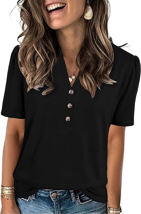 Womens Summer Tops 2026 Short Sleeve Shirts Beach Vacation Outfits Dressy Casual Blouses | Amazon (US)