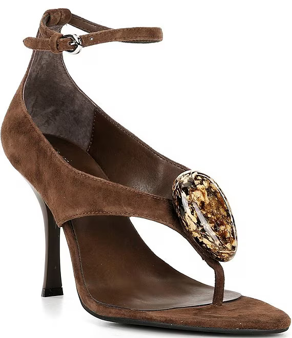 Bronzite Suede Gemstone Ornament Ankle Strap Thong Dress Sandals | Dillard's