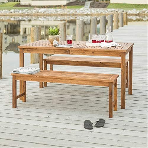 Walker Edison Dominica Contemporary 3 Piece Slatted Acacia Wood Outdoor Dining Table and Bench Se... | Amazon (US)