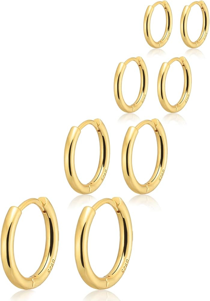 Small Gold Huggie Hoop Earrings Set for Women Men, Hypoallergenic 14K Gold Plated Hoop Earring Ca... | Amazon (US)