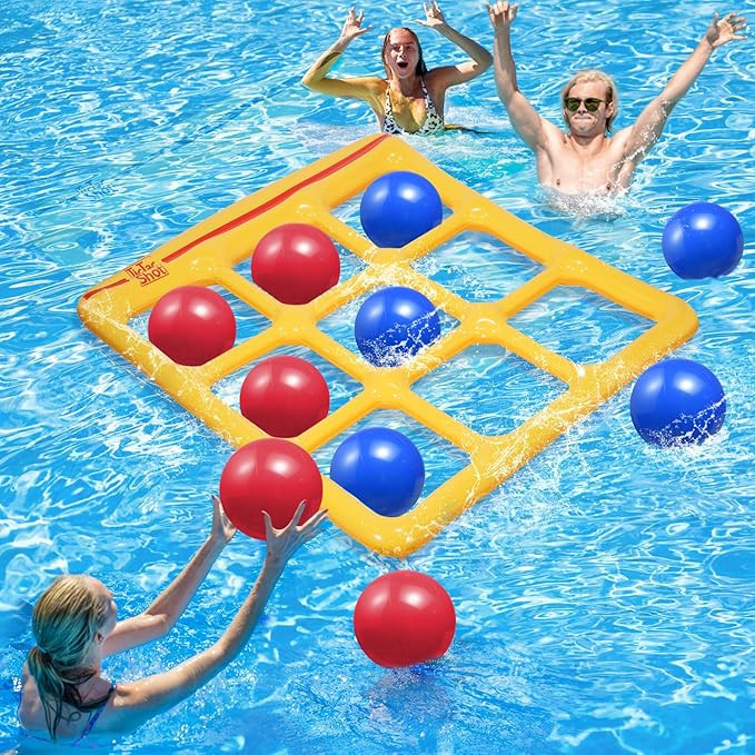 Pool Toys Games Set- Tic-Tac-Toe Inflatable Pool Toy with 10 Balls - for Adults Teens Kids 2-10 P... | Amazon (US)
