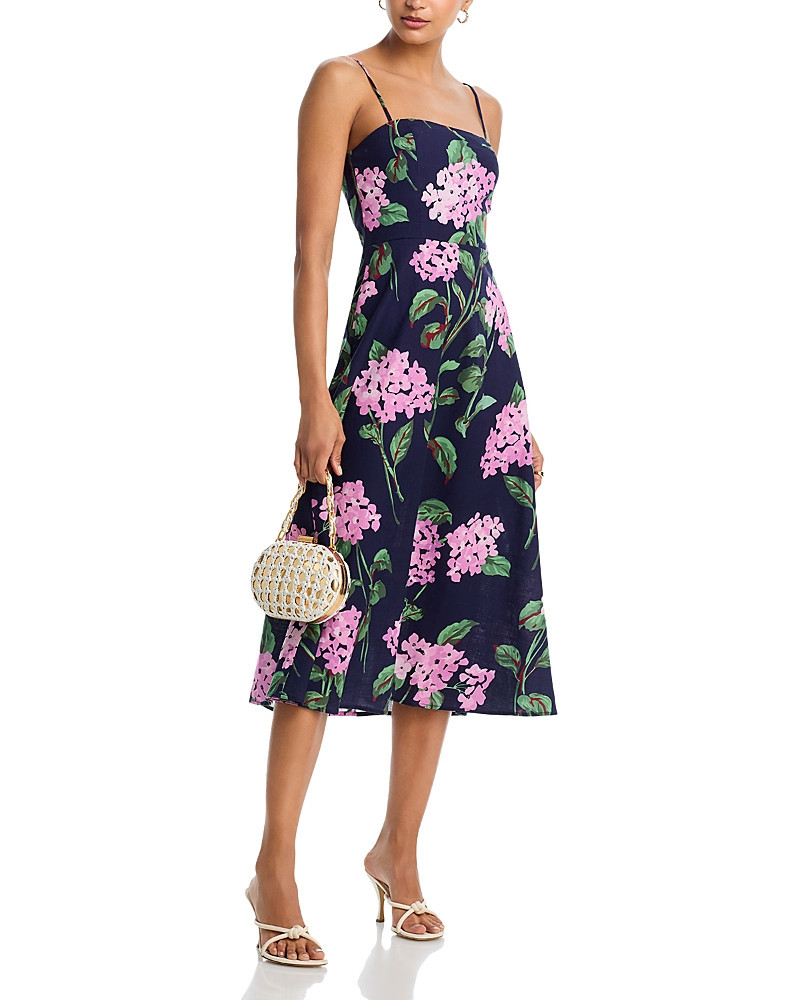 Aqua Linen Floral Square Neck Midi Dress - Exclusive | Bloomingdale's (US)