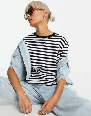 Weekday Alanis organic cotton stripe t-shirt in black and white | ASOS (Global)