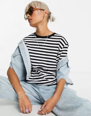 Weekday Alanis organic cotton stripe t-shirt in black and white | ASOS (Global)