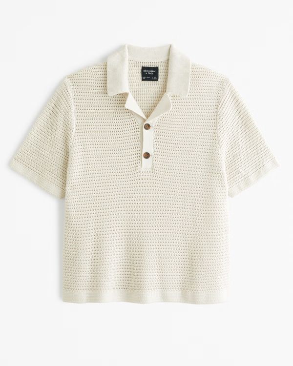 Men's Two-Button Camp Collar Sweater Polo | Men's | Abercrombie.com | Abercrombie & Fitch (US)