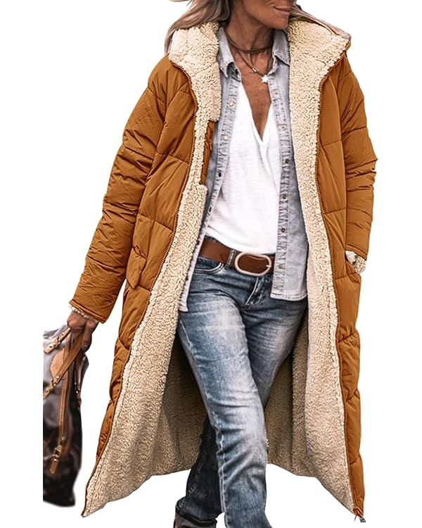 PRETTYGARDEN Women's 2024 Winter Fashion Clothes Oversized Shearling Fleece Long Coats Jackets | Amazon (US)