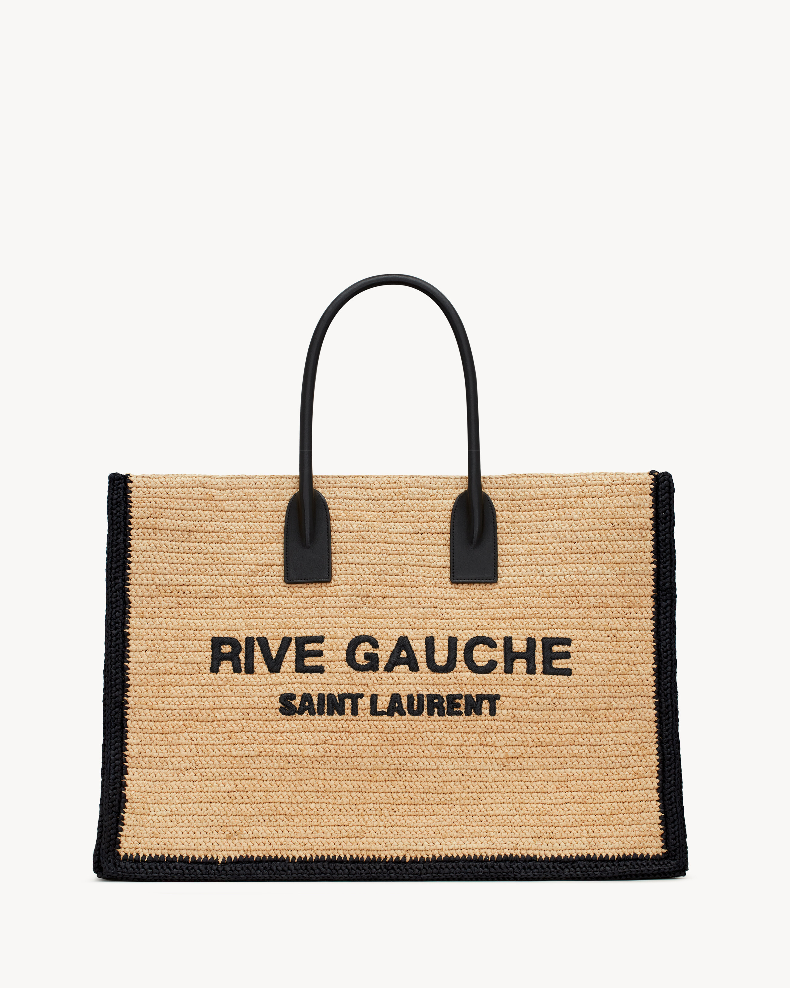 Rive Gauche Tote Bag In Raffia And Leather Beige One Size | Saint Laurent Inc. (Global)