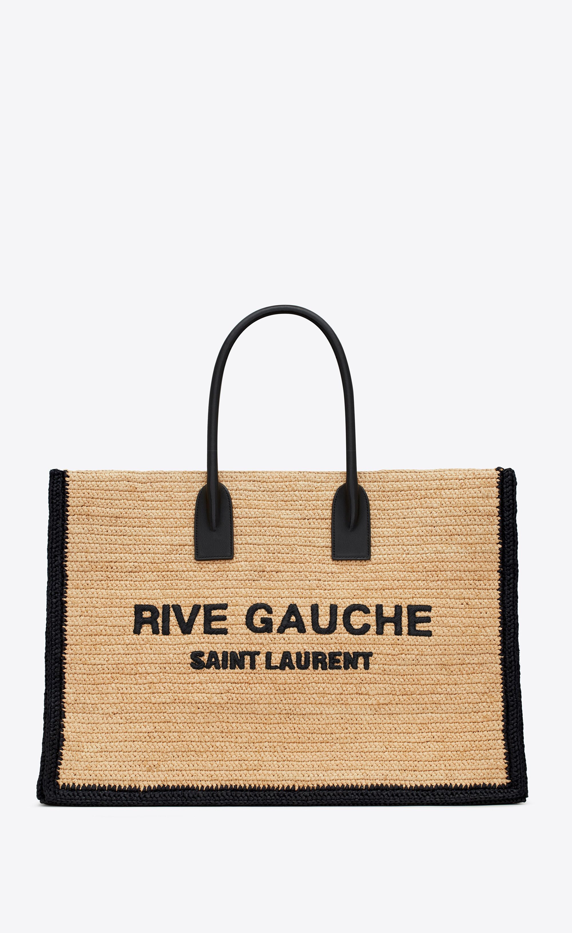 Rive Gauche Tote Bag In Raffia And Leather Beige One Size | Saint Laurent Inc. (Global)