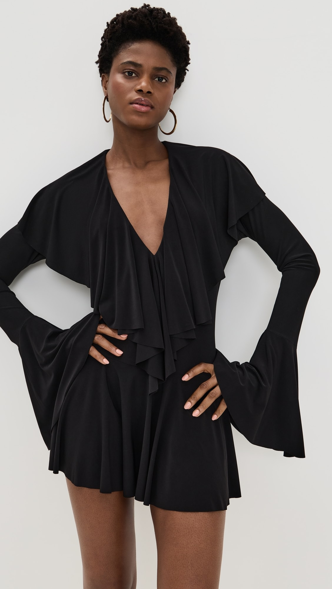 Long Sleeve Deep V Ruffle Mini Dress | Shopbop