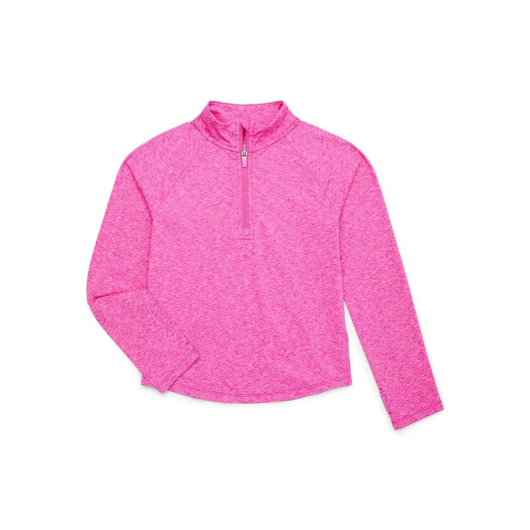 Athletic Works Girls Performance Quarter Zip Long Sleeve Tee Shirt with Thumb Holes, Sizes 4-18 &... | Walmart (US)