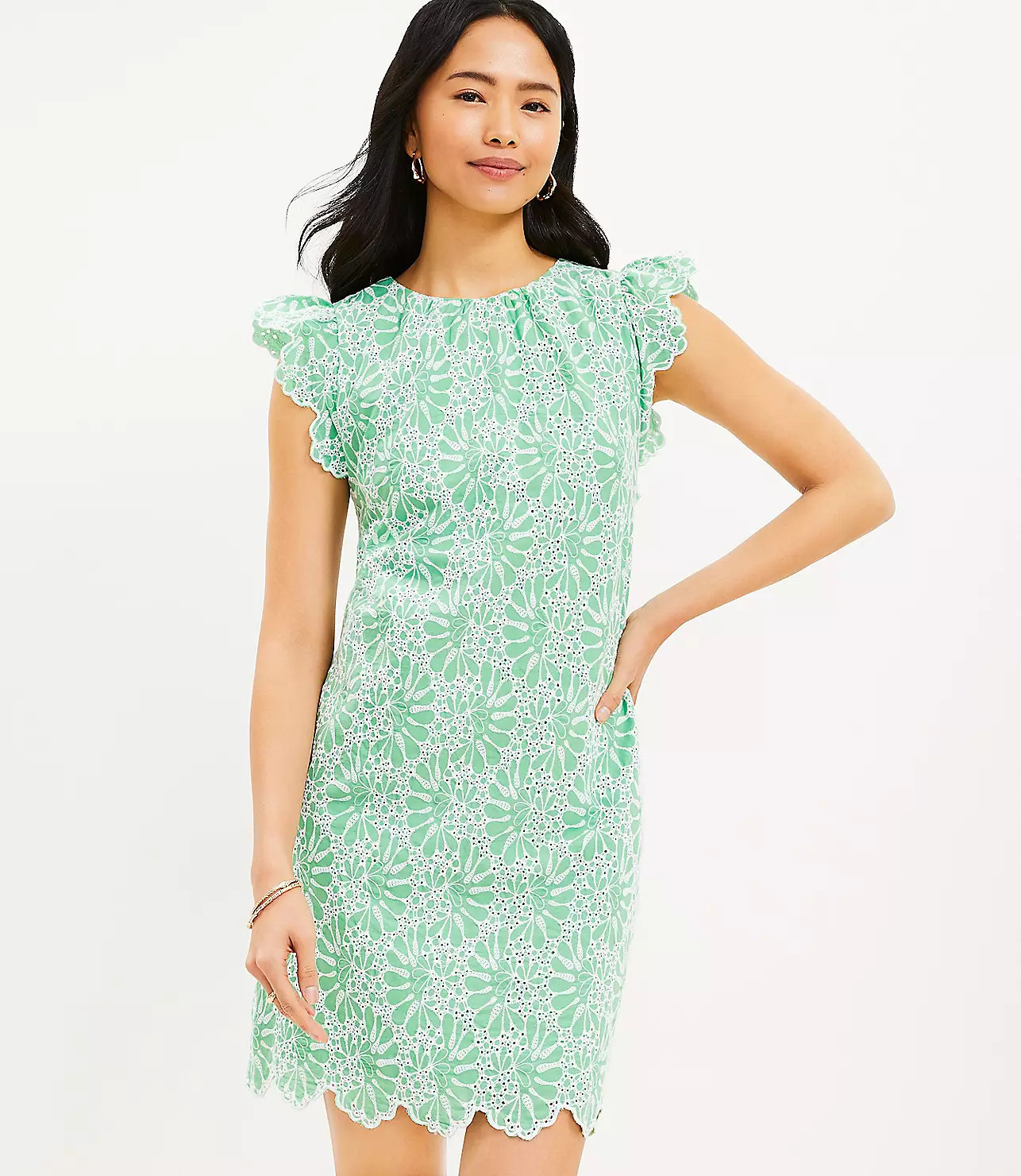 Eyelet Flutter Sleeve Shift Dress | LOFT
