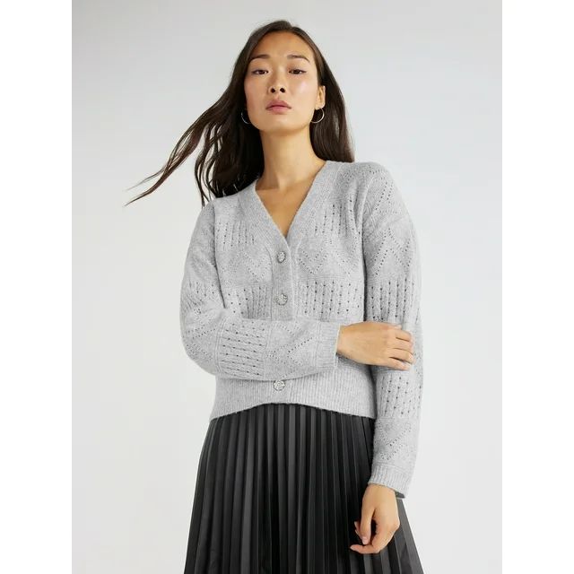 Time and Tru Women's Cardigan Sweater with Jewel-Like Buttons, Midweight, Sizes S-XXXL | Walmart (US)