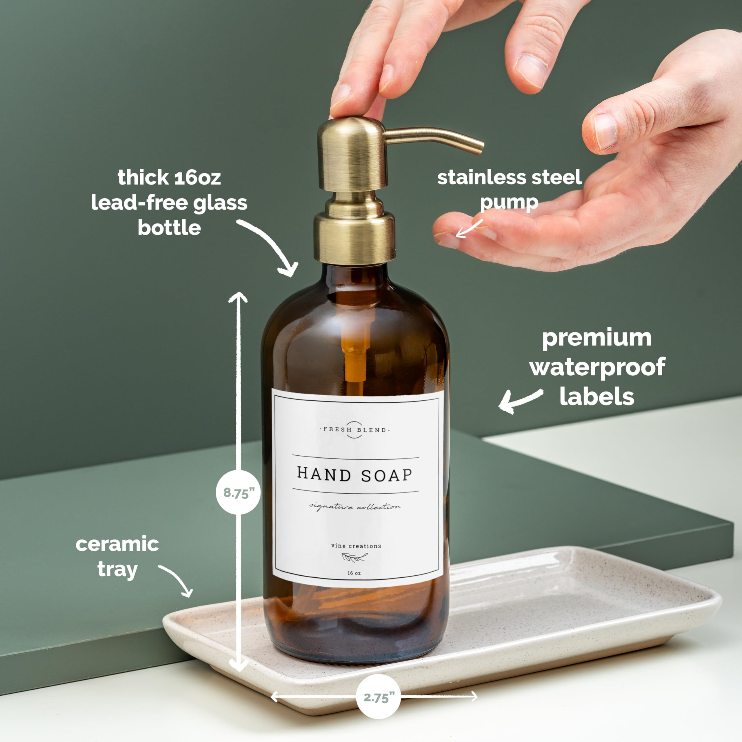 Vine Creations Amber Glass Soap Dispenser, 2 Pack Kitchen Soap Dispenser Set with Ceramic Tray, S... | Amazon (US)