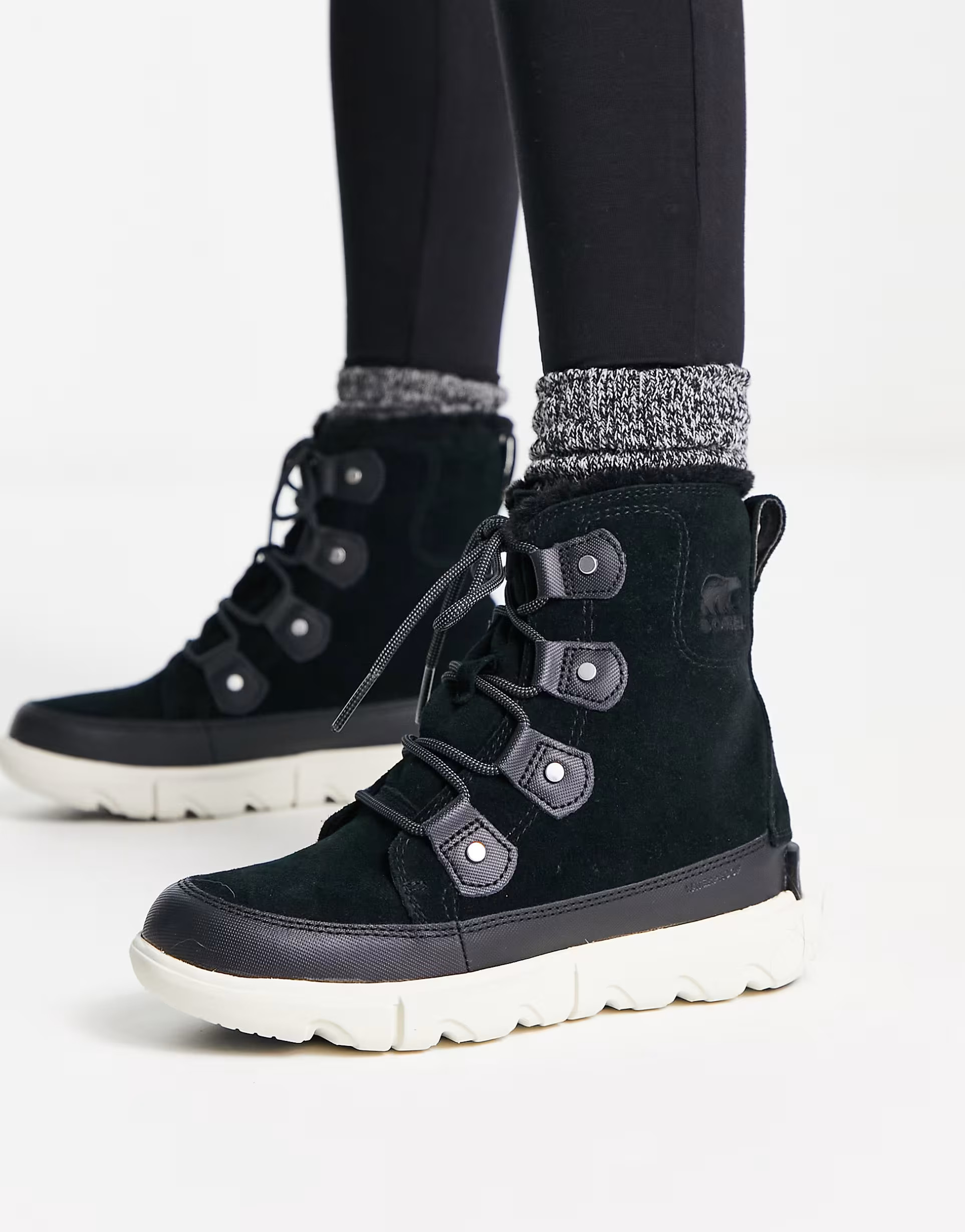 Sorel Explorer II Joan faux fur lining boots in black | ASOS (Global)