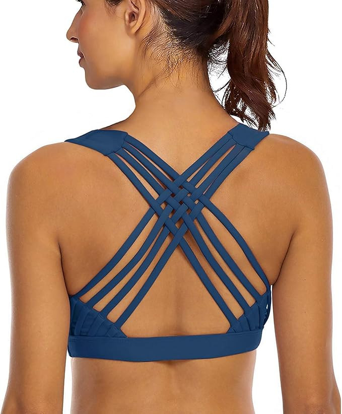 YIANNA Sports Bras for Women Cross Back Padded Sports Bra Medium Support Workout Running Yoga Bra | Amazon (US)