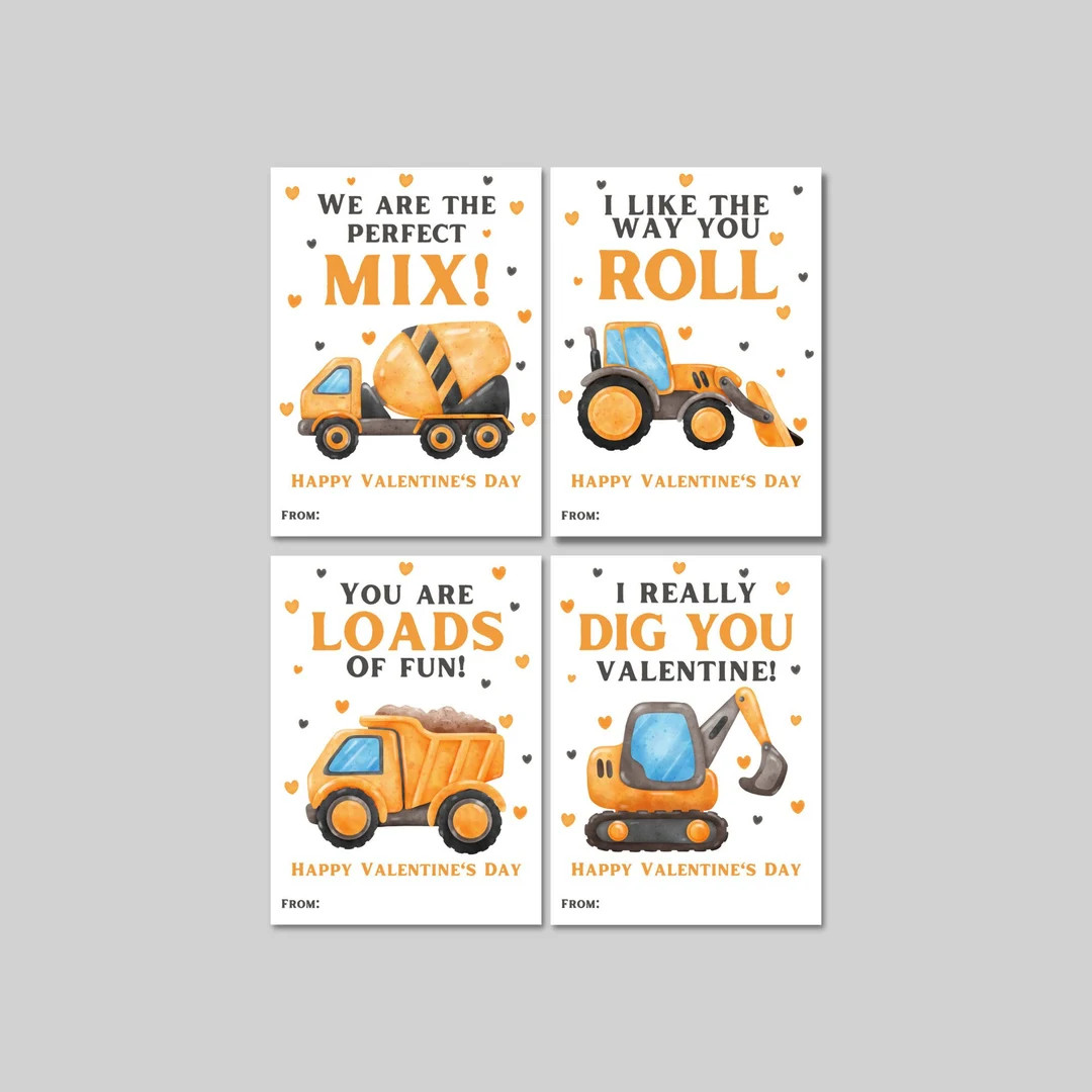 Printable Valentine Cards - Construction - Kids Valentines - School Valentine - Instant Download ... | Etsy (US)