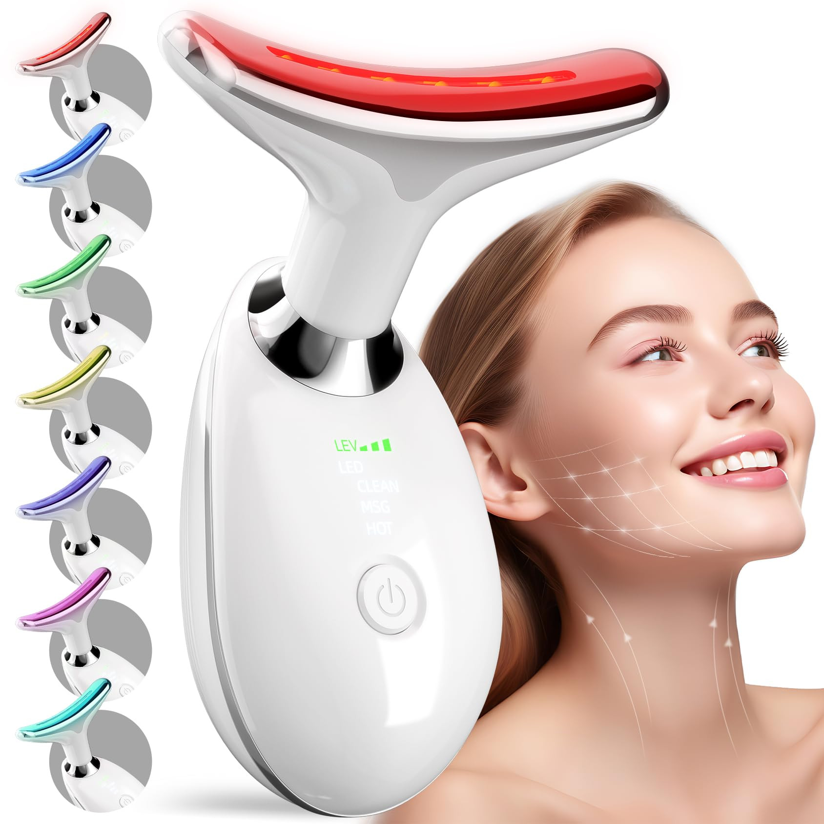 Masajeador facial de cuello de 7 colores, masajeador facial con tecnología de vibración, varita... | Amazon (US)