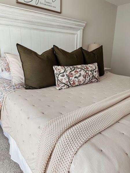 Spring bedding refresh from Target and Amazon! Perfect neutral beige and green bedding for your primary bedroom! 

#LTKhome