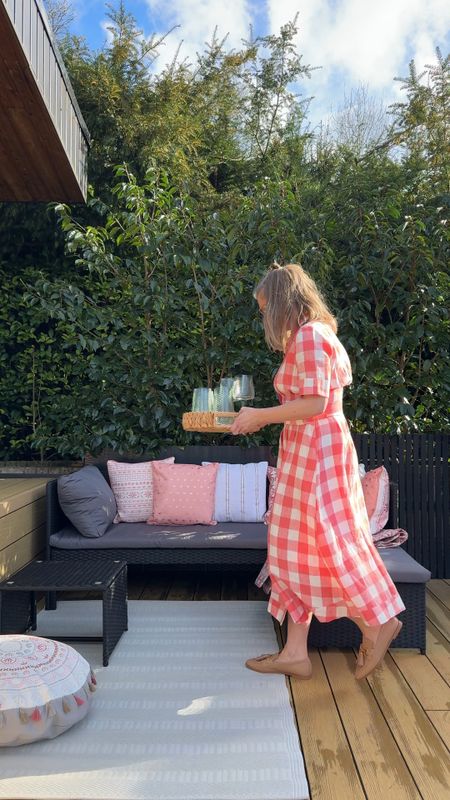 Checkered maxi short sleeve dress, brown leather loafers, garden pillows 

#LTKhome #LTKeurope #LTKSeasonal