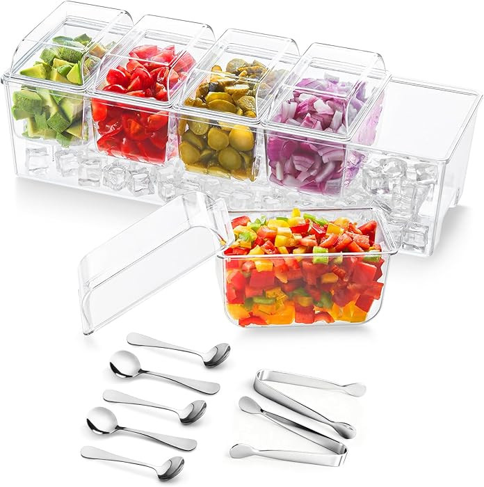 Lifewit Ice Chilled Condiment Caddy with 5x 20 oz Containers, Condiment Server with Lid & Metal A... | Amazon (US)