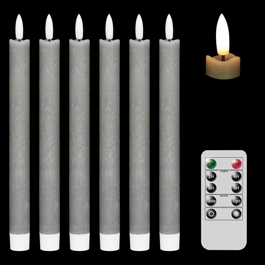 GenSwin Flameless Grey Taper Candles Flickering with 10-Key Remote, Battery Operated Led Warm 3D ... | Amazon (US)