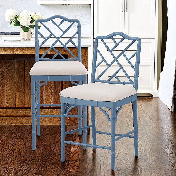 Dayna Stools Parchment Color Seat Upholstered Solid Wood Barstool | Ballard Designs, Inc.