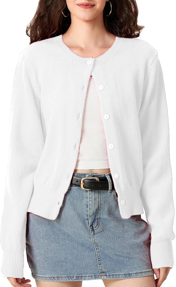 Women Y2k Button Up Cardigan Long Sleeve Knitted Crop Sweater Shirt Crew Neck Cute Solid Fall Kni... | Amazon (US)