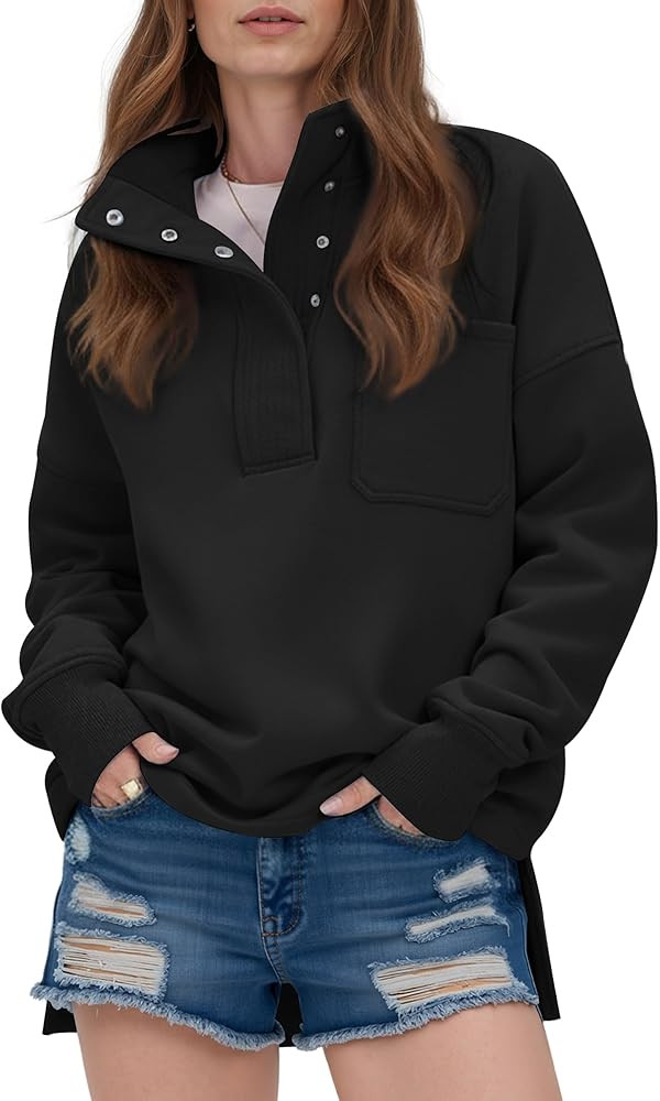 Womens Oversized Sweatshirt Casual Long Sleeve Lightweight Sweatshirts Button Loose Pullover Tops... | Amazon (US)